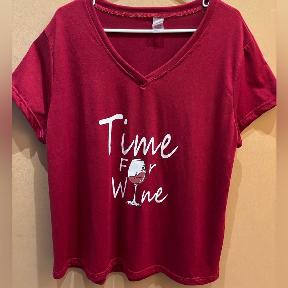 Time for Wine V Neck Red T Shirt Size 2XL - Picture 2 of 6